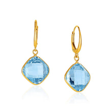 将图片加载到图库查看器,Drop Earrings with Blue Topaz Cushion Briolettes in 14k Yellow Gold
