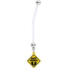 Load image into Gallery viewer, Clear Bioplast Yellow Baby on Board Sign Dangle Pregnancy Belly Ring