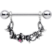 Load image into Gallery viewer, 14G 9/16 Pink Gem Abstract Bow Butterfly Dangle Nipple Ring Set