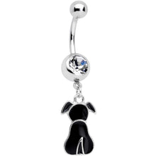 将图片加载到图库查看器,Clear Gem Black Sitting Dog Dangle Belly Ring