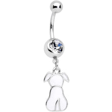 将图片加载到图库查看器,Clear Gem White Sitting Dog Dangle Belly Ring