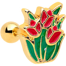 Load image into Gallery viewer, 16G 1/4 Gold Tone Springtime Red Tulip Flower Cartilage Earring