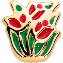 Load image into Gallery viewer, 18G 3/8 Gold Tone Springtime Red Tulip Flowers Nose Hoop