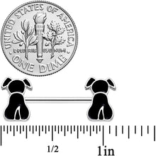 Load image into Gallery viewer, 14G 9/16 Black Sitting Dog Barbell Nipple Ring Set
