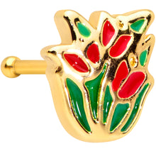 Load image into Gallery viewer, 20G 1/4 Gold Tone Springtime Red Tulip Flowers Nose Bone