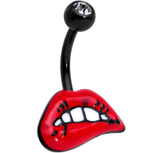 将图片加载到图库查看器,Clear Gem Black Red Sneering Bite Lips Belly Ring