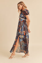 将图片加载到图库查看器,Lace Detail Slit Geometric Print Short Sleeve Comfortable Maxi Dress For Women, Elegant Lace, Alluring Slit, Sophisticated Geometric Print for Casual & Dressy Occasions