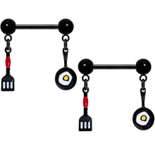 Load image into Gallery viewer, 14G 9/16 Black Spatula Pan Kitchen Cooking Dangle Nipple Ring Set