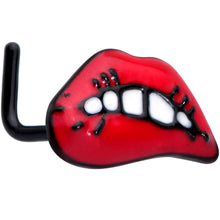 将图片加载到图库查看器,20G 7mm Black Red Sneering Bite Lips L Shaped Nose Ring