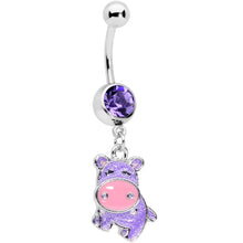 Load image into Gallery viewer, Purple Gem Happy Hippo Dangle Belly Ring