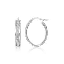 Load image into Gallery viewer, 14k White Gold Glitter Center Oval Hoop Earrings