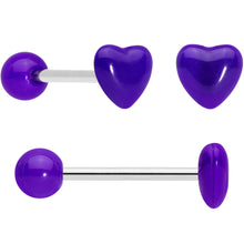 Load image into Gallery viewer, Clear Gem Black Purple Heart Matte Stripe Barbell Tongue Ring Set of 4