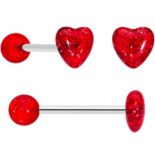 Load image into Gallery viewer, Clear Gem Black Red Glitter Heart Stripes Barbell Tongue Ring Set of 4