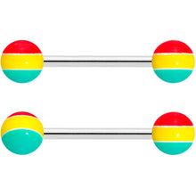 Load image into Gallery viewer, Clear Gem Black Red Glitter Heart Stripes Barbell Tongue Ring Set of 4