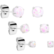 Load image into Gallery viewer, 20G White Faux Opal 3mm to 5mm Post Stud Earrings Set of 3
