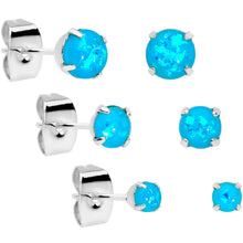 Load image into Gallery viewer, 20G Blue Faux Opal 3mm to 5mm Post Stud Earrings Set of 3