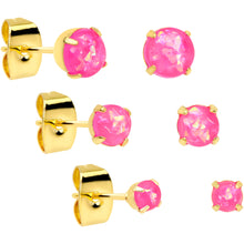 Load image into Gallery viewer, 20G Pink Faux Opal Gold Tone 3mm to 5mm Stud Earrings Set of 3