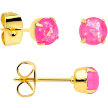 Load image into Gallery viewer, 20G Pink Faux Opal Gold Tone 3mm to 5mm Stud Earrings Set of 3