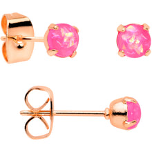 Load image into Gallery viewer, 20G Pink Faux Opal Rose Gold Tone 3mm 5mm Stud Earrings Set of 3
