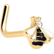 Load image into Gallery viewer, 20G 1/4 Clear CZ Gem Gold Tone Lovely Bee L Shaped Nose Ring