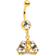 将图片加载到图库查看器,Clear CZ Gem Gold Tone Lavish Crown Dangle Belly Ring