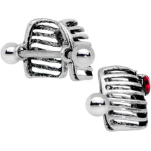 Load image into Gallery viewer, 14G 9/16 Red CZ Gem Heart Skeleton Halloween Nipple Shield Set
