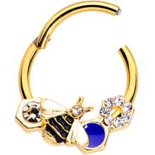 Load image into Gallery viewer, 16G 3/8 Clear CZ Gem Gold Tone Lovely Bee Hinged Segment Ring