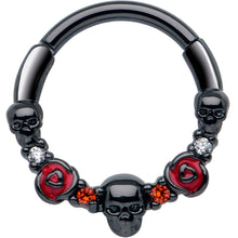 将图片加载到图库查看器,16G 3/8 Red Clear CZ Gem Black Skull Halloween Hinged Segment Ring