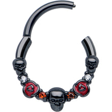 将图片加载到图库查看器,16G 3/8 Red Clear CZ Gem Black Skull Halloween Hinged Segment Ring