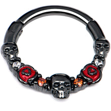将图片加载到图库查看器,16G 3/8 Red Clear CZ Gem Black Skull Halloween Hinged Segment Ring