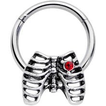 将图片加载到图库查看器,16G 3/8 Red CZ Gem Heart Skeleton Halloween Hinged Segment Ring