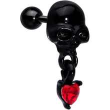 Load image into Gallery viewer, 16G 1/4 Red CZ Gem Heart Black Skull Halloween Cartilage Earring