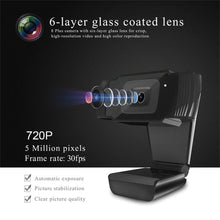 Load image into Gallery viewer, 720p HD Webcam with Mic Rotatable PC Desktop Web Camera Cam Mini Computer WebCamera Cam Video Recording Work Video Calling and Recording For Camera Desktop OR Laptop Gaming Conferencing & Working