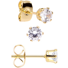 Load image into Gallery viewer, 20G Clear CZ Gem Gold Tone 3mm to 5mm Post Stud Earring Set of 3