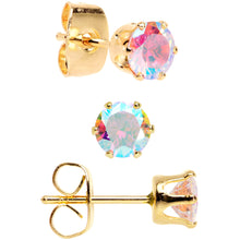 Load image into Gallery viewer, 20G Aurora CZ Gem Gold Tone 3mm to 5mm Post Stud Earring Set of 3
