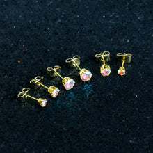 Load image into Gallery viewer, 20G Aurora CZ Gem Gold Tone 3mm to 5mm Post Stud Earring Set of 3