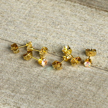 Load image into Gallery viewer, 20G Aurora CZ Gem Gold Tone 3mm to 5mm Post Stud Earring Set of 3