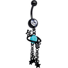 将图片加载到图库查看器,Clear Blue Gem Black Saturn Stars Dangle Belly Ring