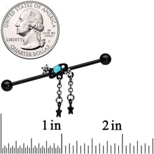 将图片加载到图库查看器,14G Clear Blue Gem Black Saturn Stars Industrial Barbell 38mm