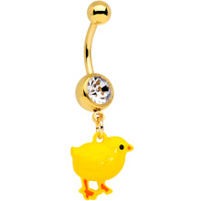将图片加载到图库查看器,Clear Gem Gold Tone Yellow Easter Chick Dangle Belly Ring