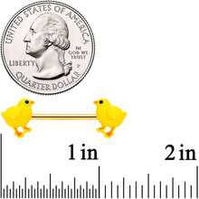 将图片加载到图库查看器,14G 9/16 Gold Tone Yellow Easter Chick Barbell Nipple Ring Set