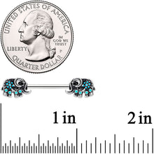 Load image into Gallery viewer, 14G 9/16 Aqua Orb Curvy Elephant Barbell Nipple Ring Set