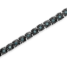 将图片加载到图库查看器,Black Rhodium Plated .925 Sterling Silver 1.0 Cttw Diamond Miracle Tennis Bracelet (Enhanced Blue Color, I3 Clarity) - 7"