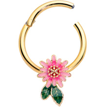 将图片加载到图库查看器,16G 3/8 Gold Tone Pink Spring Flower Hinged Segment Ring