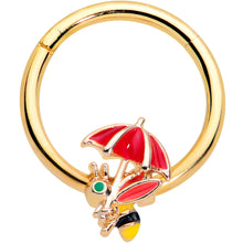 将图片加载到图库查看器,16G 3/8 Gold Tone Rainy Day Umbrella Bee Hinged Segment Ring