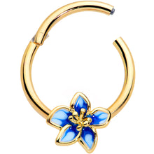 Load image into Gallery viewer, 16G 3/8 Gold Tone White Blue Flower Hinged Segment Ring