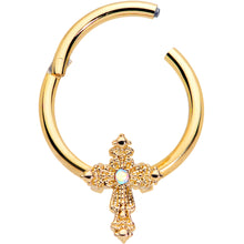 Load image into Gallery viewer, 16G 3/8 Aurora CZ Gem Gold Tone Subtle Cross Hinged Segment Ring