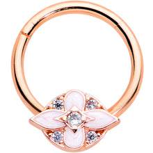 Load image into Gallery viewer, 16G 3/8 Clear CZ Gem Rose Gold Hue Pink Cross Hinged Segment Ring