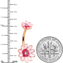 将图片加载到图库查看器,Clear Gem Rose Gold Tone Pink Flower Double Mount Belly Ring