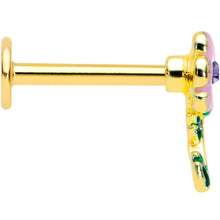 将图片加载到图库查看器,16G 5/16 Purple CZ Gem Gold Tone Pink Flower Labret Monroe Tragus